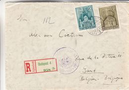 Hongrie - Lettre Recom De 1939 - Oblit Budapest - Exp Vers Gand - Armoiries - Religieux - Avec Vignette Expo - Cartas