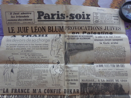 Paris Soir Du Lundi 21 Octobre 1940 " Le Juif Léon Blum A Trahi Et Provocations Juives En Palestine" - Other & Unclassified
