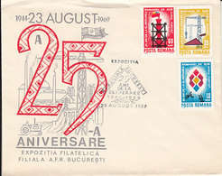 AUGUST 23RD, FREE HOMELAND, BUCHAREST PHILATELIC EXHIBITION, SPECIAL COVER, 1969, ROMANIA - Briefe U. Dokumente