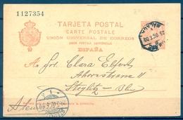 1902 , ENTERO POSTAL ED. 42 , MALAGA - STEGLITZ , LLEGADA , MAT. AMBULANTE " MALAGA " - 1850-1931