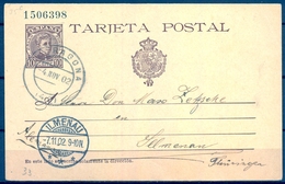 1902 , ENTERO POSTAL , ED. 37 , TARRAGONA - ILMENAU , LLEGADA - 1850-1931