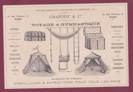 270718  - Document 1878 Pub CHAFFIOT & Cie Voyage Gymnastique Malle Hamac Chasse RUE VIVIENNE PARIS - Leichtathletik