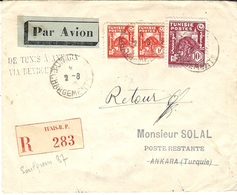 3-8-1945 - Enveloppe Par Avion RECC. De TUNIS A ANKARA / VIA BEYROUTH ( Superbe Cad Beyrouth / Chargements Au Dos) - Airmail