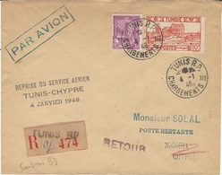 4-1-1946- Reprise Du Service Aérien / TUNIS-CHYPRE  / 4 Janvier 1946 - Luchtpost