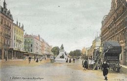 Valence - Place De La République, Statue Emile Augier, Diligence - Edition L.V. & Cie - Carte Aqua-Photo Colorisée N°7 - Valence