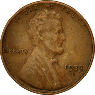 Monnaie, États-Unis, Lincoln Cent, Cent, 1953, U.S. Mint, Denver, TB+, Laiton - 1909-1958: Lincoln, Wheat Ears Reverse