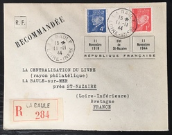 France Poche De Saint Nazaire 1944 Sur Lettre Pétain Anniversaire De L'armistice Du  11/11/44 - Oorlogszegels