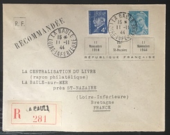 France Poche De Saint Nazaire 1944 Sur Lettre Pétain/mercure Anniversaire De L'armistice Du  11/11/44 - War Stamps