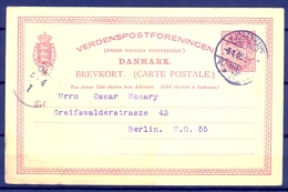 1905 , DINAMARCA , ENTERO POSTAL CIRCULADO , KJOBENHAVN - BERLIN , FECHADOR DE LLEGADA - Briefe U. Dokumente