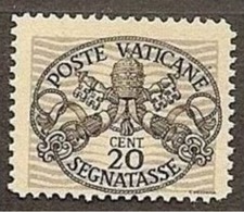 1946 Vaticano Vatican SEGNATASSE RIGHE LARGHE CARTA GRIGIA 20c MNH** Firm.Biondi - Postage Due