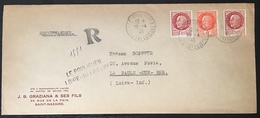 France ILOT DE SAINT NAZAIRE / POCHE DE L'ATLANTIQUE - 1945 - ENVELOPPE RECOMMANDEE Du Pouliguen - Guerre (timbres De)