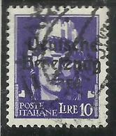 ZARA OCCUPAZIONE TEDESCA GERMAN OCCUPATION 1943 ITALY OVERPRINTED  SOPRASTAMPATO ITALIA LIRE 10 USATO USED OBLITERE' - Occup. Tedesca: Zara