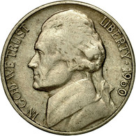 Monnaie, États-Unis, Jefferson Nickel, 5 Cents, 1960, U.S. Mint, Denver, TTB - 1938-…: Jefferson