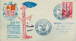 1956 , ANDORRA - CORREO FRANCÉS , XXV ANIV. DEL CORREO FRANCÉS EN ANDORRA. - Briefe U. Dokumente