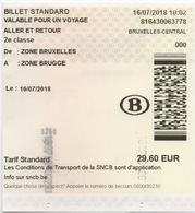 Ticket De Train : Bruxelles-Bruges 16/07/2018 Aller-Retour 29.60 EUR - Europa