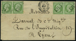 Lettre N° 12, 5c Vert 2 Paire (4ex) Sur L GC 4245 Villefranche Sur Saone 29 Mai 63 Pour LYon T.B. Affranchissement Rare - Other & Unclassified