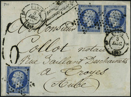 Lettre N° 14Aa, 20c Bleu Foncé X 3 Ex Sur L.  Paris 5.  8déc 55. Taxe 6 Et Cachet Affranchissement Insuffisant, Pour Tro - Otros & Sin Clasificación