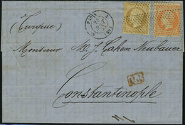 Lettre N° 21 + 24, 10 + 40c Obl Roulette De Pointillés Sur L Paris 25 Août 65 Pour Constantinople, Arrivée Au Verso 2 Se - Other & Unclassified