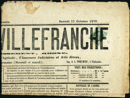 Lettre N°25. 1c Empire Lauré Seul S/journal Complet, Le Journal De Villefranche Du 15 Octobre 1870. Timbre T.B., Journal - Other & Unclassified