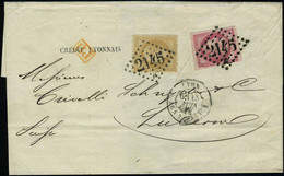 Lettre N° 28 + 49, 10c Napoléon Lauré + 80c Bordeaux Obl 2145 Pour Lucerne Suisse, Affranchissement Rare, TB Signé + Cer - Andere & Zonder Classificatie