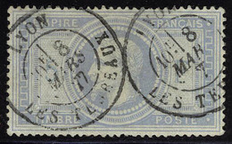 Oblitéré N° 33a, 5f Gris Bleu, Càd Lyon 8 Mars 77, T.B. Signé A Brun - Other & Unclassified
