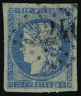 Oblitéré N° 44A, 20c Bleu Type I, T.B. Signé Brun - Sonstige & Ohne Zuordnung