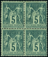 Neuf Avec Charnière N° 75, 5c Vert, Type II, Bloc De 4, T.B. - Altri & Non Classificati