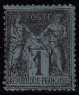 Oblitéré N° 84, 1c Noir Sur Bleu De Prusse, Restauré, Aspect T.B. - Other & Unclassified