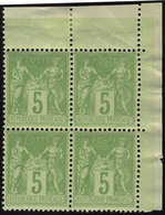 Neuf Sans Charnière N° 87 + 106, 3c Gris Et 5c Vert Jaune, Les 2 Valeurs, Blocs De 4, Bdf, Excellent Centrage, Superbe. - Other & Unclassified