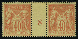 Neuf Avec Charnière N° 94, 40c Rouge Orange Type II Paire Hor Millésime 8 T.B. - Otros & Sin Clasificación