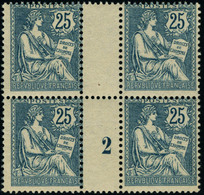 Neuf Sans Charnière N°127. 25c Bleu. Mouchon Retouché. Bloc De 4. Millésime 2. T.B. - Sonstige & Ohne Zuordnung