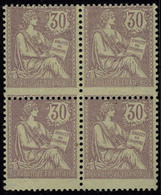 Neuf Avec Charnière N° 128, 30c Violet Mouchon Retouché, Bloc De 4, Piquage à Cheval, Adhérences Sinon T.B. Cote Maury - Altri & Non Classificati