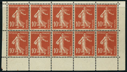 Neuf Sans Charnière N° 138e, 10c Rouge Semeuse, Type IC, Bloc De 10 Issu De Carnet Avec Bords Blancs, Gomme Altérée, Asp - Altri & Non Classificati