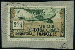 Fragment N° 15a, 2f50 Afrique Française Libre, Surcharge Renversée, Obl Sur Petit Fragment, T.B. Signé JF Brun - Otros & Sin Clasificación