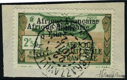 Fragment N° 15b, 2f50Afrique Française Libre  Double Surcharge, Obl Sur Petit Frgt  T.B. Signé JF Brun - Other & Unclassified