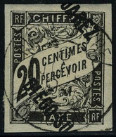 Oblitéré N° 10, 20c Noir Surchrge à Cheval T.B. Signé Brun - Autres & Non Classés