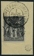 Fragment N° 23, 5c Sur 1c Noir Sur Azuré Obl 1er Avril 1896 Sur Frgt, T.B. Signé Roumet - Autres & Non Classés