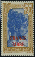 Neuf Sans Charnière N° 255A, 20f Bistre Et Bleu France Libre Superbe Signé Calves - Autres & Non Classés