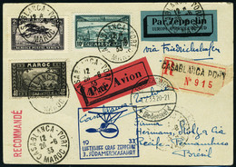 Lettre Zeppelin  3 SAF 1933, CP Rec. De Casablanca 26.6.33, Càd De Transit Friedrichshafen 1.7.33 Pour Pernambuco, Arriv - Altri & Non Classificati