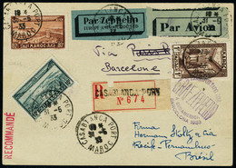 Lettre Zeppelin  A Sud America Barcelona 1933. CP Recommandée De Casablanca 31.5.33 Pour Recife Pernambuco, Au Verso Càd - Otros & Sin Clasificación