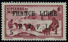 Neuf Avec Charnière N° 249, 5c Carmin France Libre, Cl, TB, Signé JF Brun Et Roumet - Altri & Non Classificati