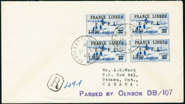 Lettre N°277. Bloc De 4ex S/LR (24.8.42), Pour Ottawa. Cachet De Censure. Au Verso CàD De Transit Halifax Au 31 42. T.B. - Other & Unclassified