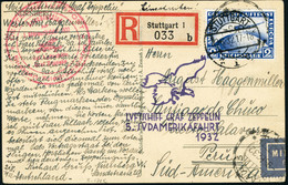 Lettre N°36. Sur C.P. Recommandée De Stuttgart (23.8.32). Zeppelin 5è SAF 1932, Pour Santiago De Chuco (Pérou). Arrivée  - Autres & Non Classés