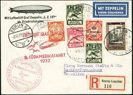 Lettre N°29 + Complément D'affranchissement Sur C.P. Recommandée Du 8.10.32. Zeppelin 8è SAF 1932. CàD De Transit Berlin - Autres & Non Classés