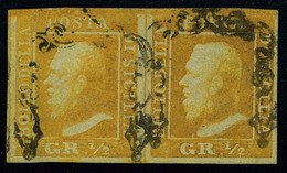 Oblitéré N° 18, 1/2 G Orange, Paire Hor., Sassone 1 : 3200 € - Autres & Non Classés