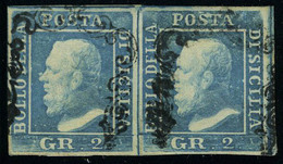 Oblitéré N° 20, 2gr Bleu, Paire Hor., Planche II, Position 64-65, Sassone 7, Signé Diéna - Autres & Non Classés