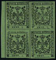 Neuf Sans Gomme N° 1, 5c Vert, Bloc De 4 Bdf Avec Variété, 1ex Sans Point Après Le 5 Et 1ex Sans Le Chiffre 5, T.B. Rare - Other & Unclassified