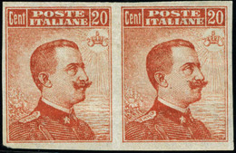 Neuf Avec Charnière N°103. 20c Orange Sans Filigrane, Paire Horizontale Non Dentelée. T.B. (Sassone P 107) - Autres & Non Classés