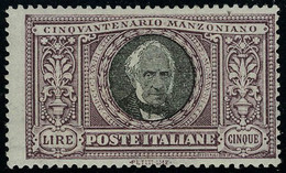 Neuf Sans Charnière N° 151, 5L Manzoni Violet Et Noir T.B. Signé + Certificat Raybaudi - Autres & Non Classés