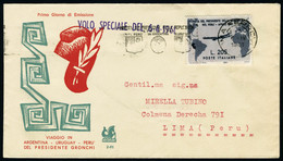 Lettre N° 847A. Visite Du Président Gronchi En Argentine, Uruguay Et Pérou. 205p Rose Lilas Avec N° 847 (205l Gris-noir) - Otros & Sin Clasificación